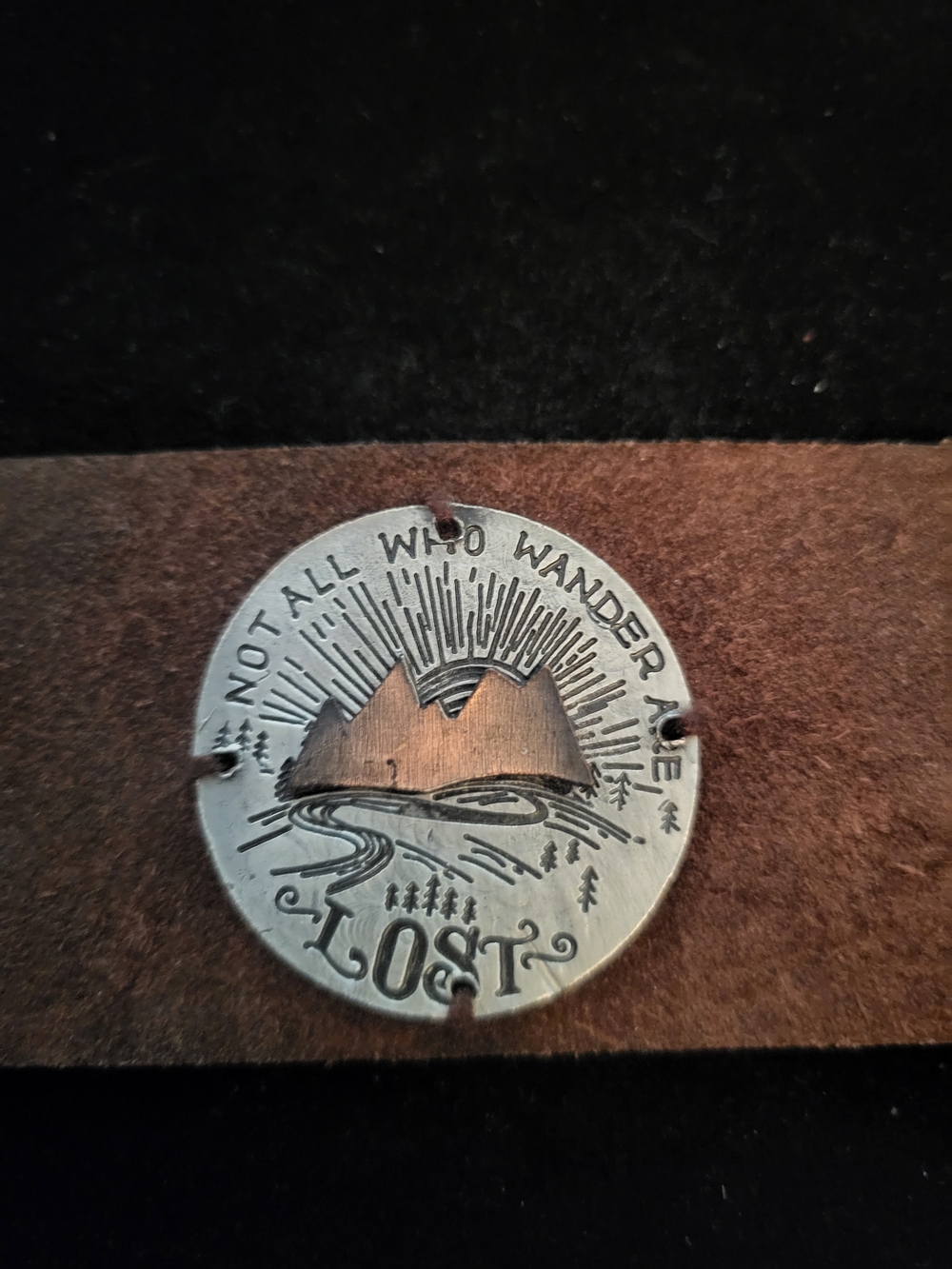 Not All Who Wander Are Lost Leather Bracelet - Silver Tone Medallion